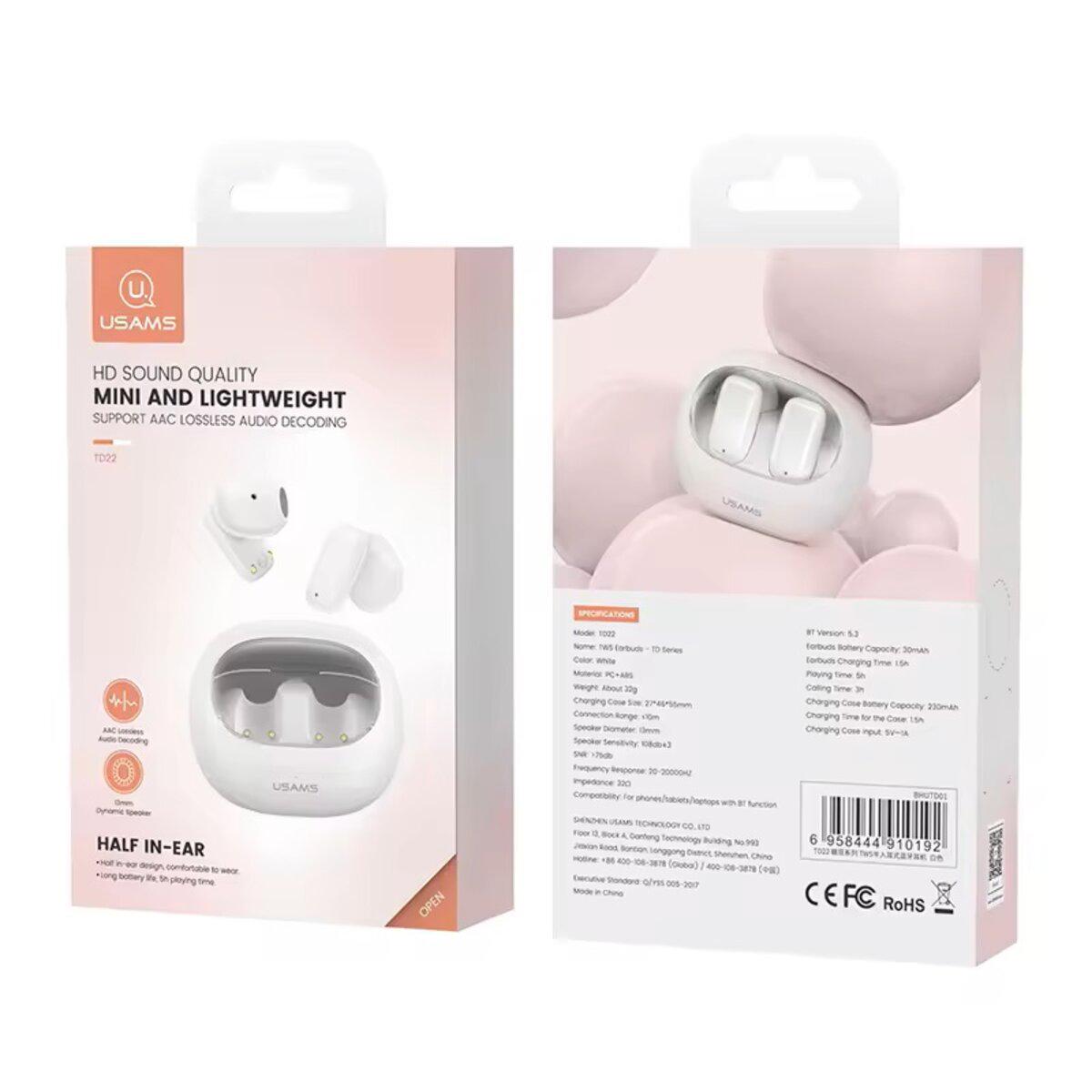 Навушники Usams US-TD22 TWS Earbuds Bluetooth TD Series BT5.3/BHUTD01 230 mAh White (604355) - фото 3