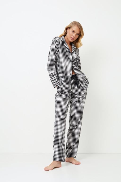Женская пижама Aruelle рубашка и штаны L Черно-белый принт (Philippa-long)