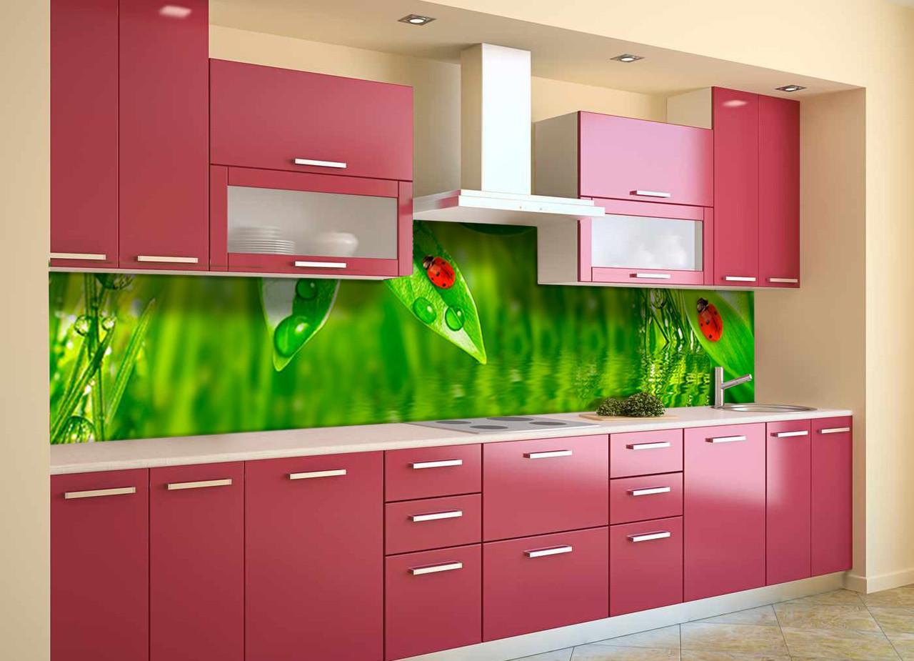 Кухонный фартук Трава и божьи коровки из самоклеющейся виниловой пленки 65х250 см Зеленый Кухонный фартук Трава и божьи коровки из самоклеющейся виниловой пленки 65х250 см Зеленый