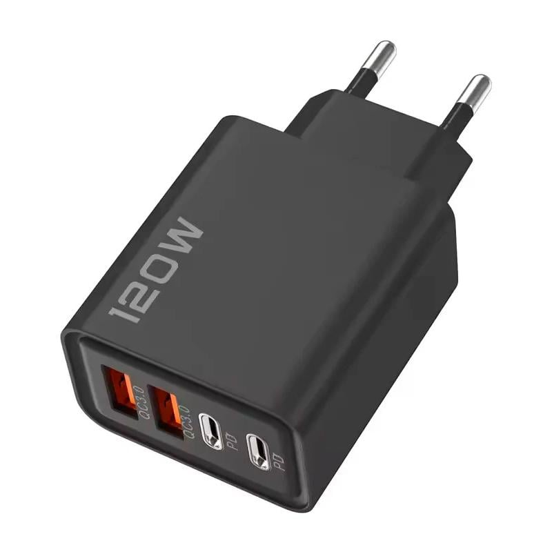 Блок живлення для телефону Maerknon 120W 2 USB A/2 USB Type-C швидка зарядка QC 3.0 для Samsung/IPhone/Xiaomi/Redmi/Huawei/Realme (572-2222-1)