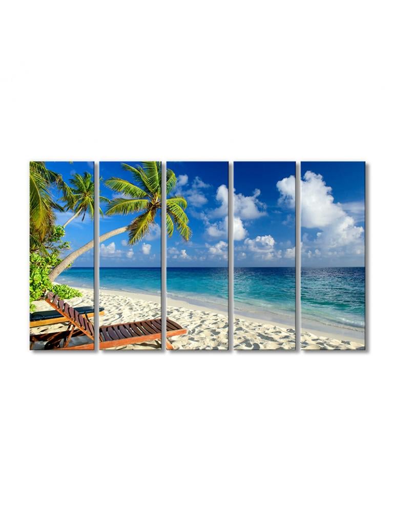 Картина модульная Пальмы и шезлонги 5 модулей 70x105 см