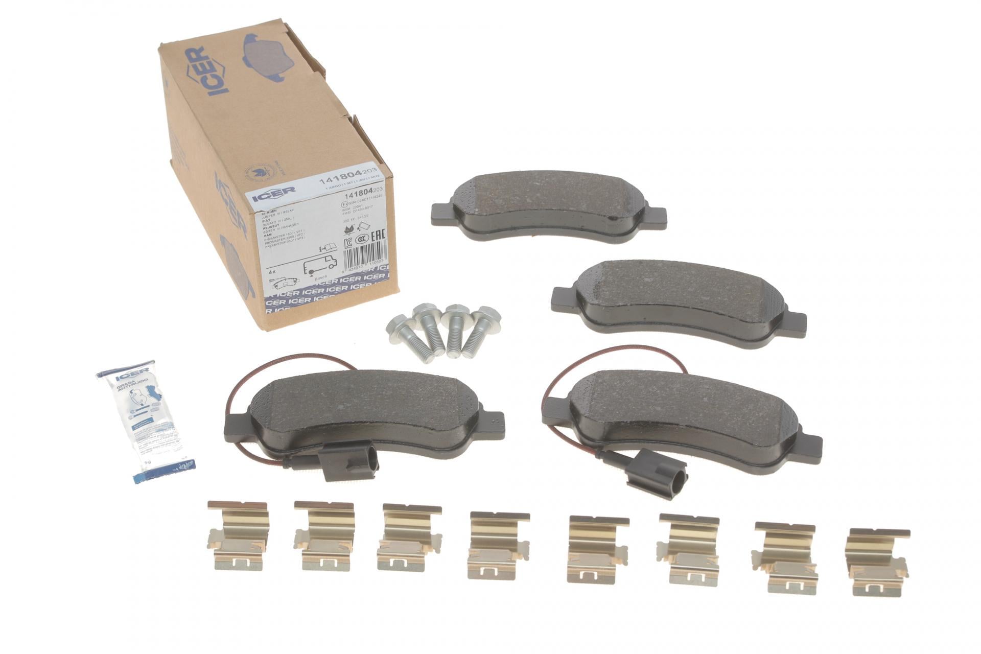 Колодки тормозные задние ICER Citroen Jumper/Fiat Ducato/Peugeot Boxer 06- +датчики (141804-203)