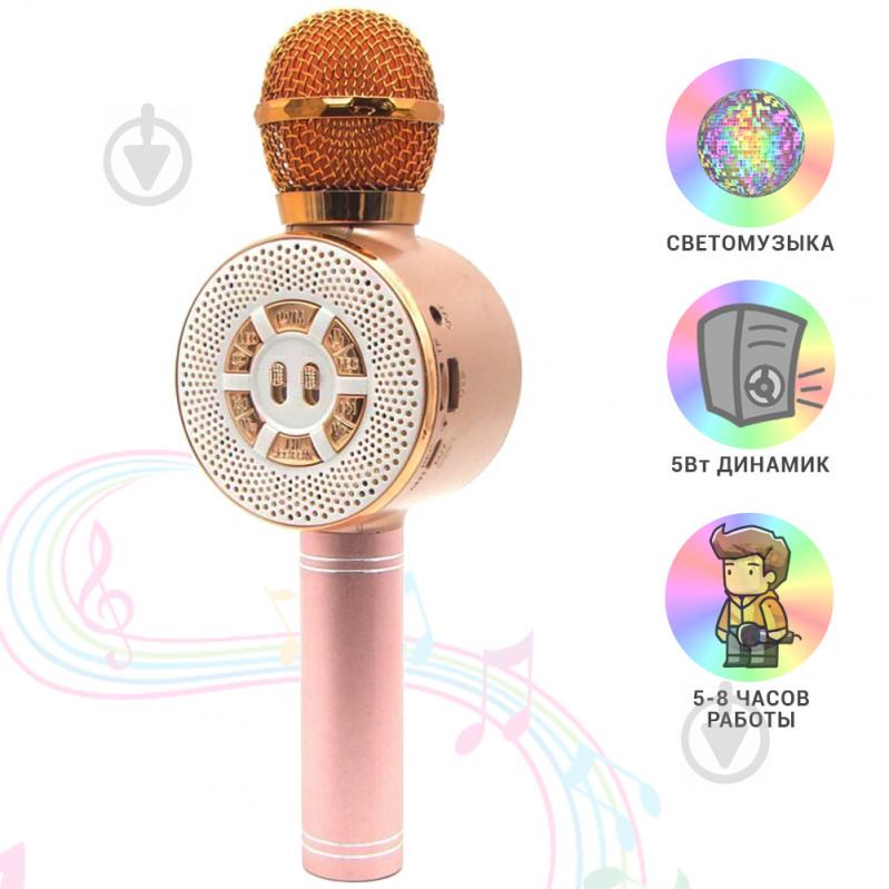 Детский микрофон Wster с функцией караоке USB, microSD, AUX, Bluetooth WS 669 Розовый с золотым