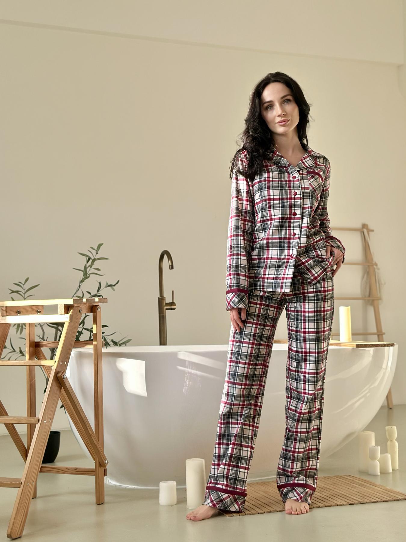 Піжама жіноча з фланелі Ловець Снів в клітинку L Бордово-сірий (DCFBG0409)