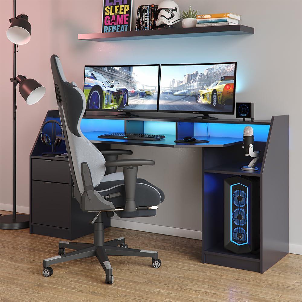 Компьютерный стол игровой с LED подсветкой/шкафчиком и выдвижным ящиком 180 см Черный (MS314) - фото 4