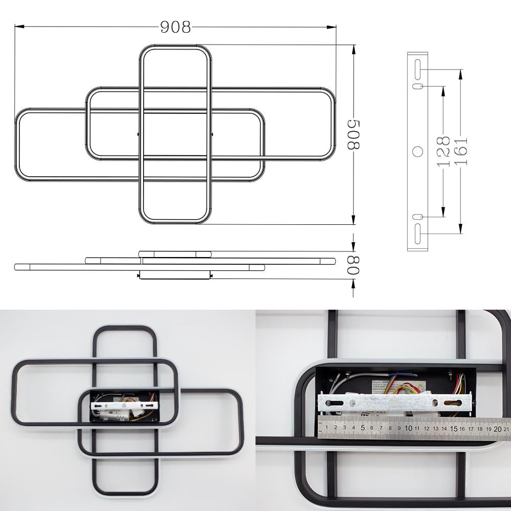 Люстра светодиодная смарт SVEN 3SQ 90 Вт 635x478x75 мм Черный - фото 7