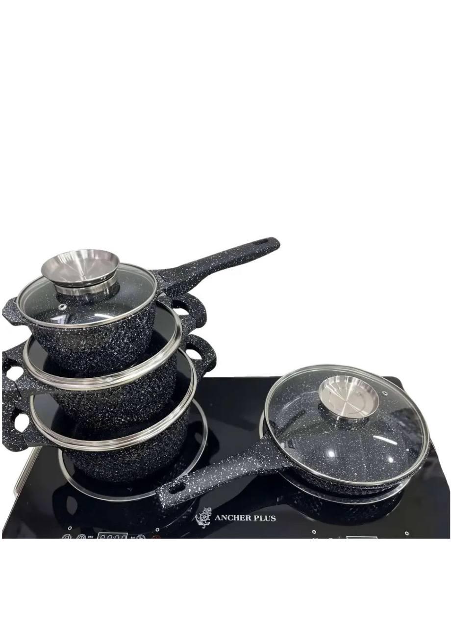 Набір каструль та сковорода Higher Kitchen HK-315 з гранітним покриттям антипригарним 7 пр. Чорний (315RED8) - фото 2 Набір каструль та сковорода Higher Kitchen HK-315 з гранітним покриттям антипригарним 7 пр. Чорний (315RED8) - фото 2