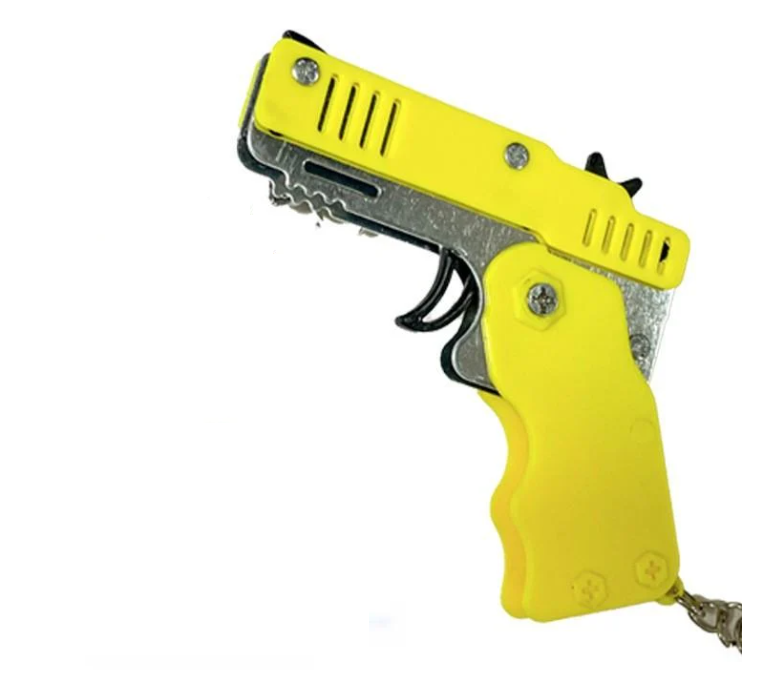 Пістолет-брелок складаний стріляє гумками 60 шт. гумок Жовтий (0155)