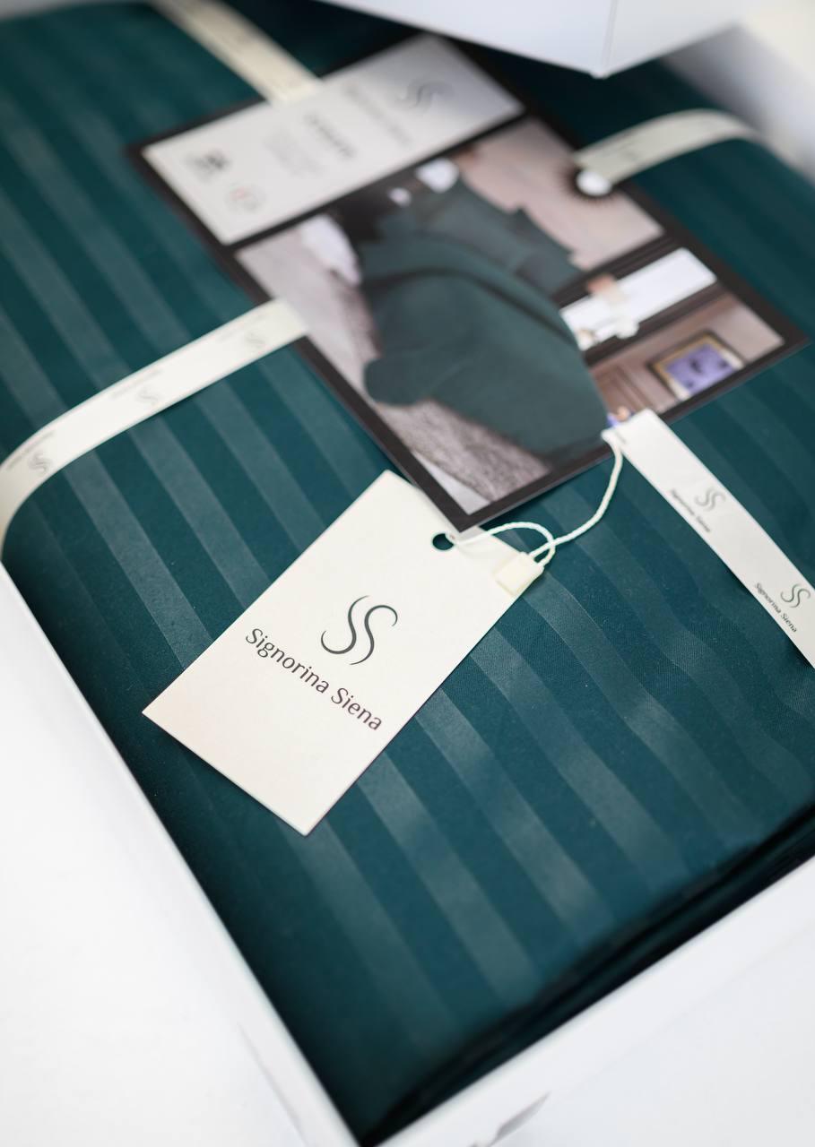 Комплект постільної білизни Signorina Siena зі страйп-сатину сімейний 50х70 см/70х70 см Темно-зелений (0011S) - фото 2