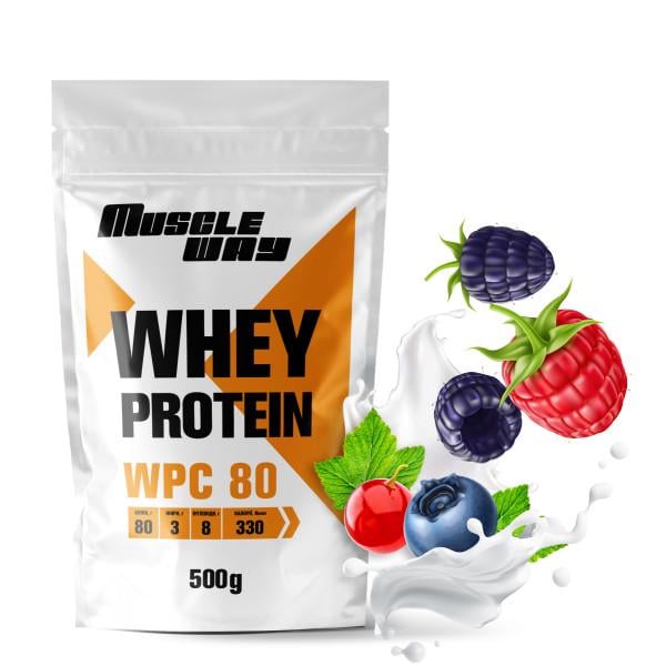 Протеин сывороточный MuscleWay КСБ 80% Лесные ягоды 500 г на 13 порций (21-125-ksb80-mw-rs500.l)