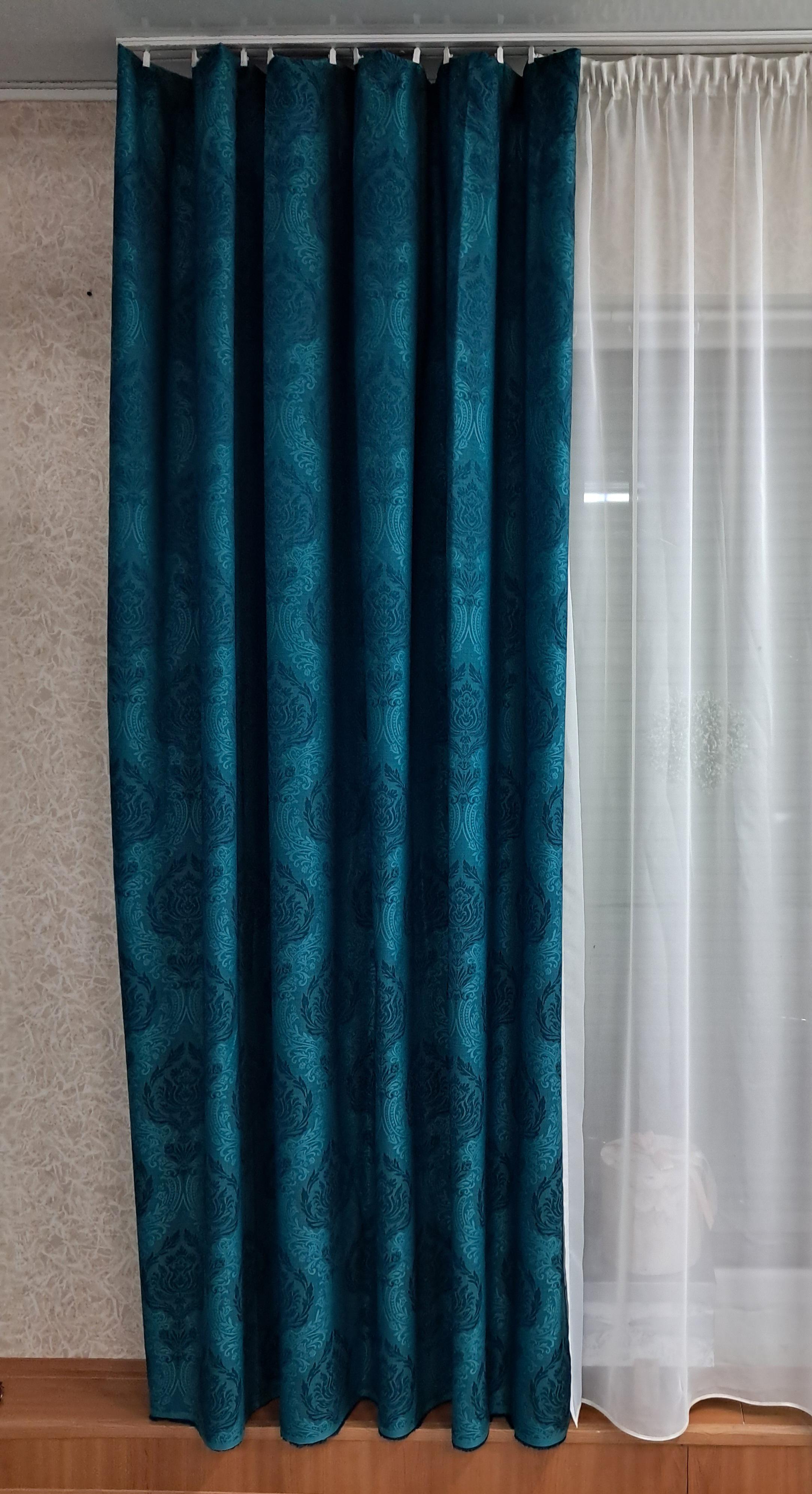 Штора Натуральный Стиль из искусственного льна 270х200 см Изумрудный - фото 1