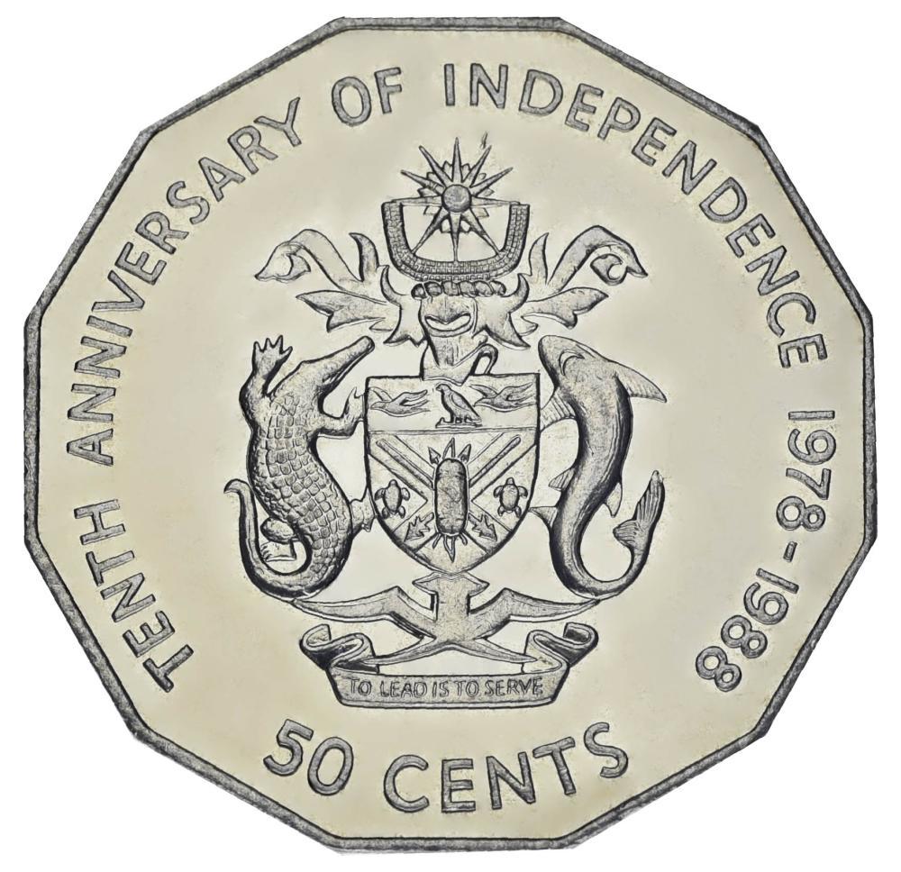 Коллекционная монета Соломоновы острова 50 центов 1988 UNC 10 лет независимости (М19071)