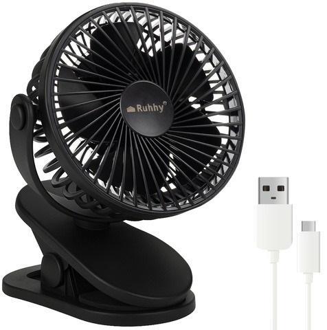 Вентилятор беспроводной с зажимом и USB зарядкой Черный