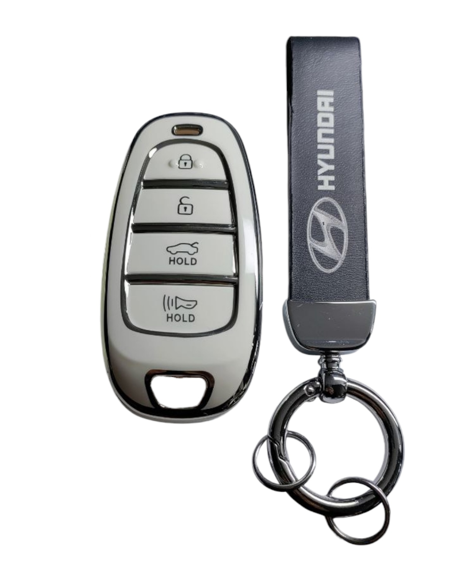 Чехол для ключа Hyundai с брелоком с серебряной рамкой (2367170181)