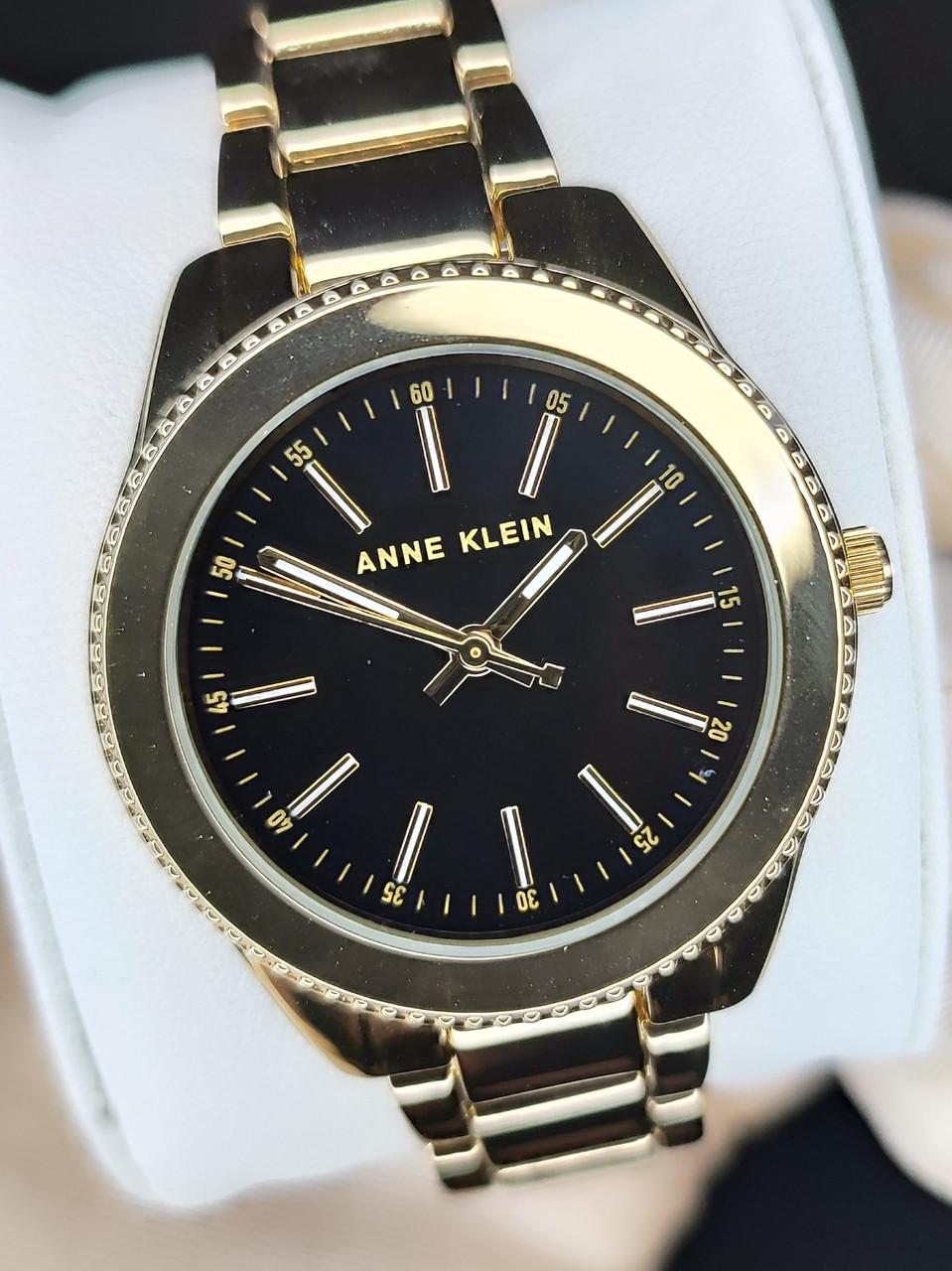 Наручные часы женские Anne Klein AK/5042BKGB с черным циферблатом и золотистым стальным браслетом