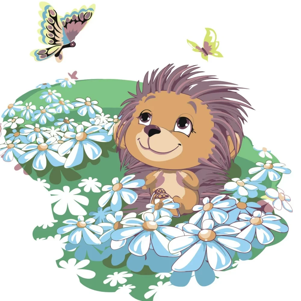 Картина по номерам Strateg Ёжик с бабочками с лаком и уровнем 30x30 см (ES068)