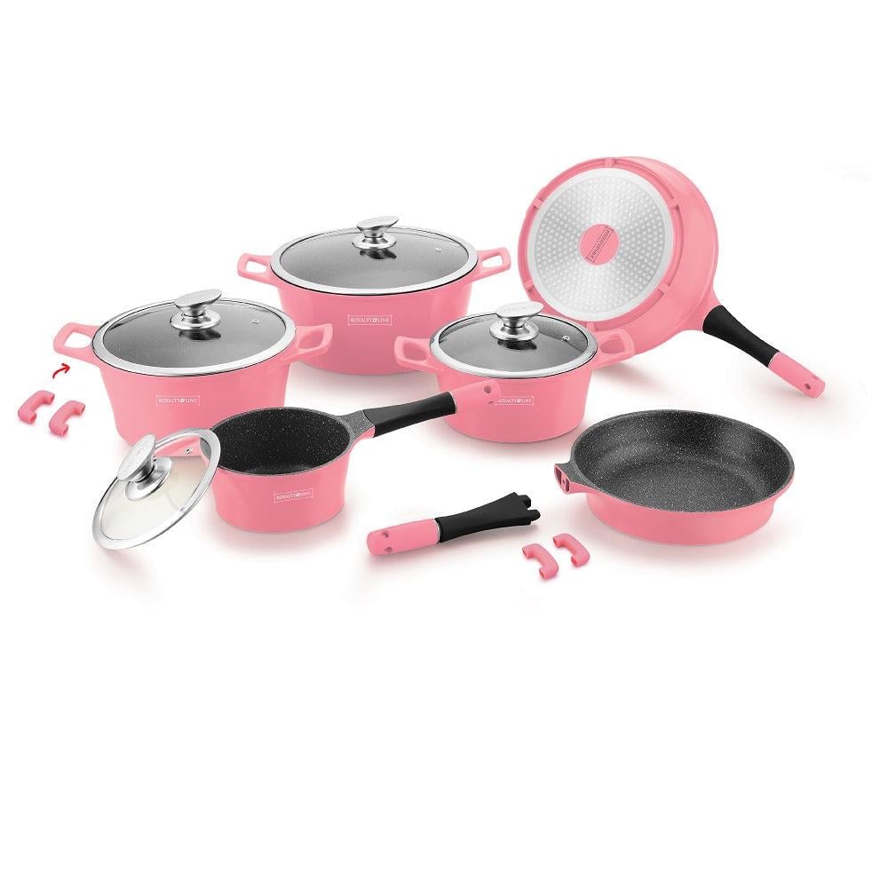 Набор посуды Royalty Line RL-ES1014M 14 предметов съемные ручки Pink