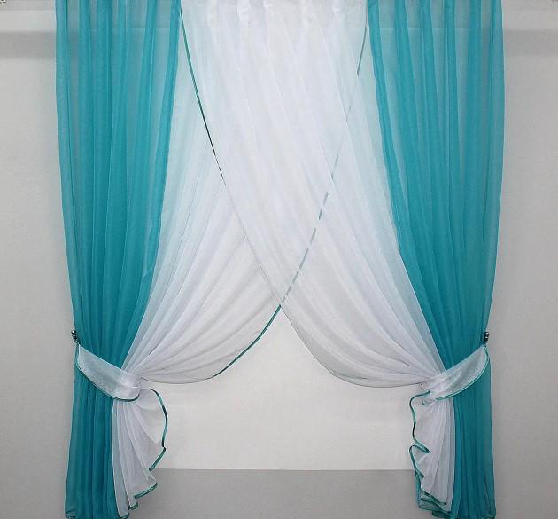 Шторки кухонные с подвязками 400х170 см Электрик/Белый (096к) Шторки кухонные с подвязками 400х170 см Электрик/Белый (096к)