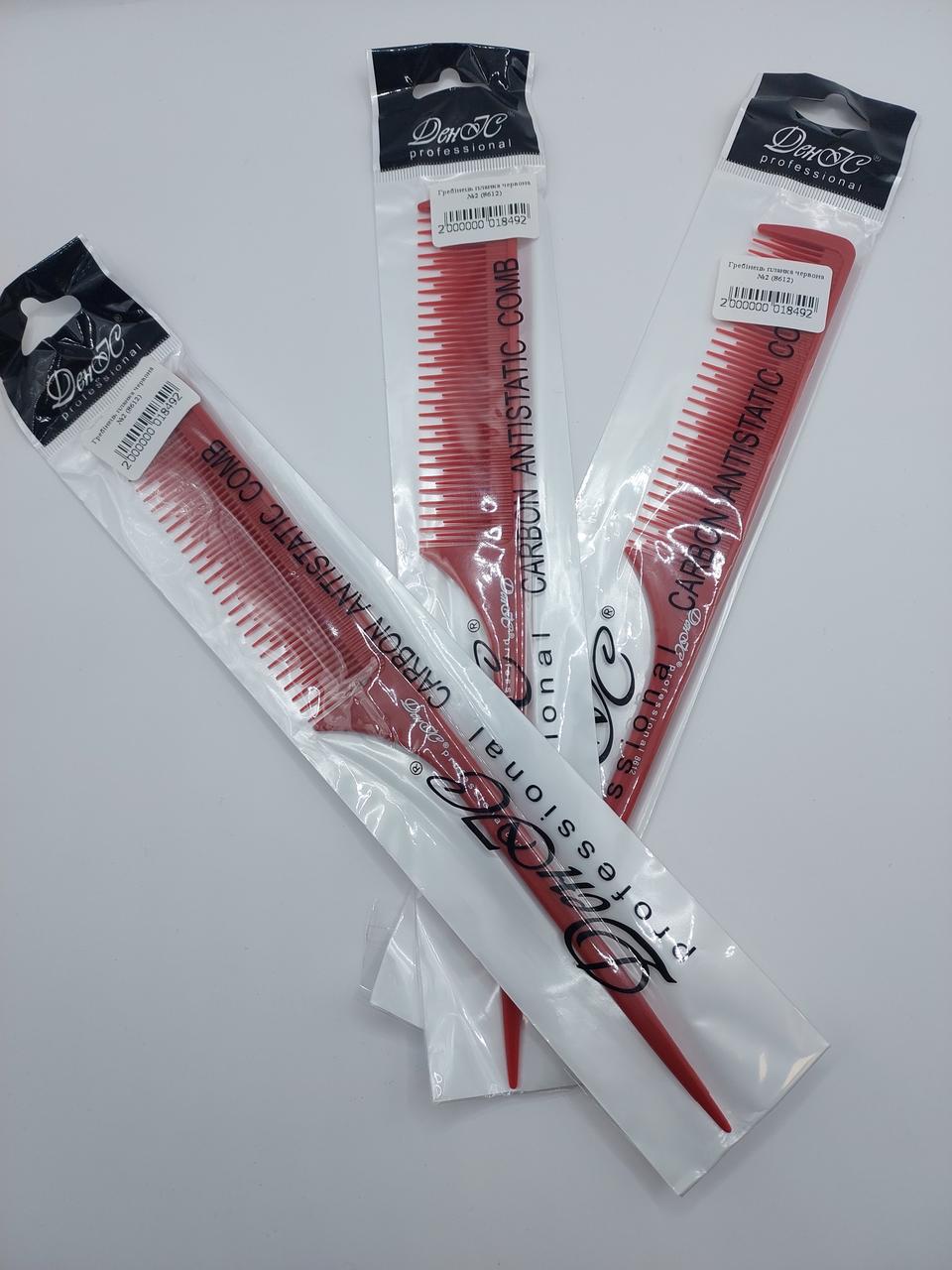 Гребінець карбон ДенІС professional 8612 з хвостиком Red (1453070596) - фото 10