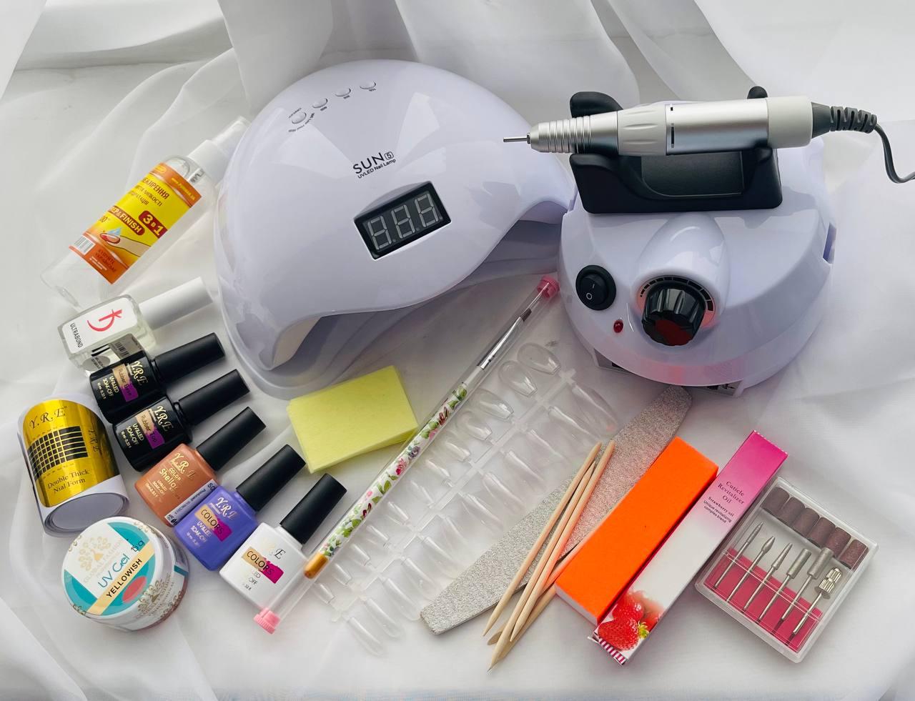 Набір для нарощування нігтів Super Sun з лампою SUN 5 та фрезером (ZS-601)