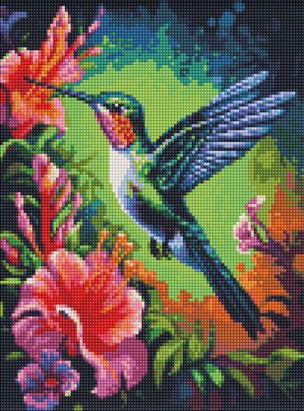 Алмазна мозаїка Витончена колібрі з голограмними стразами AB art_selena_ua 30х40 см (AMO7846)