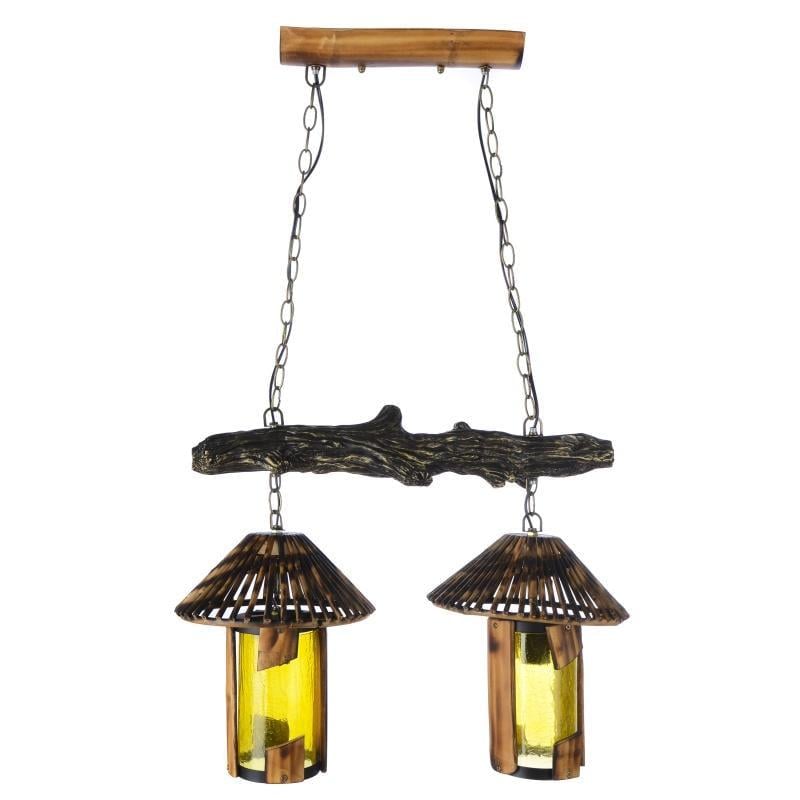 Люстра потолочная деревянная подвесная кантри Brille BKL-818S/2 E27 на 2 плафона