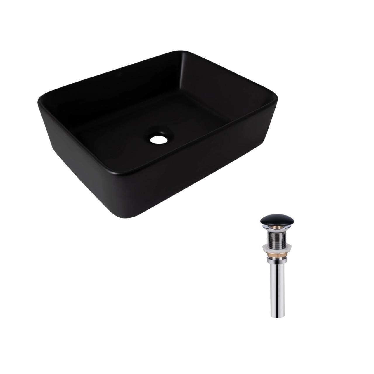 Комплект Qtap Tern раковина накладная прямоугольная с донным клапаном PU03 480x370x135 мм Matt Black (2611678625)