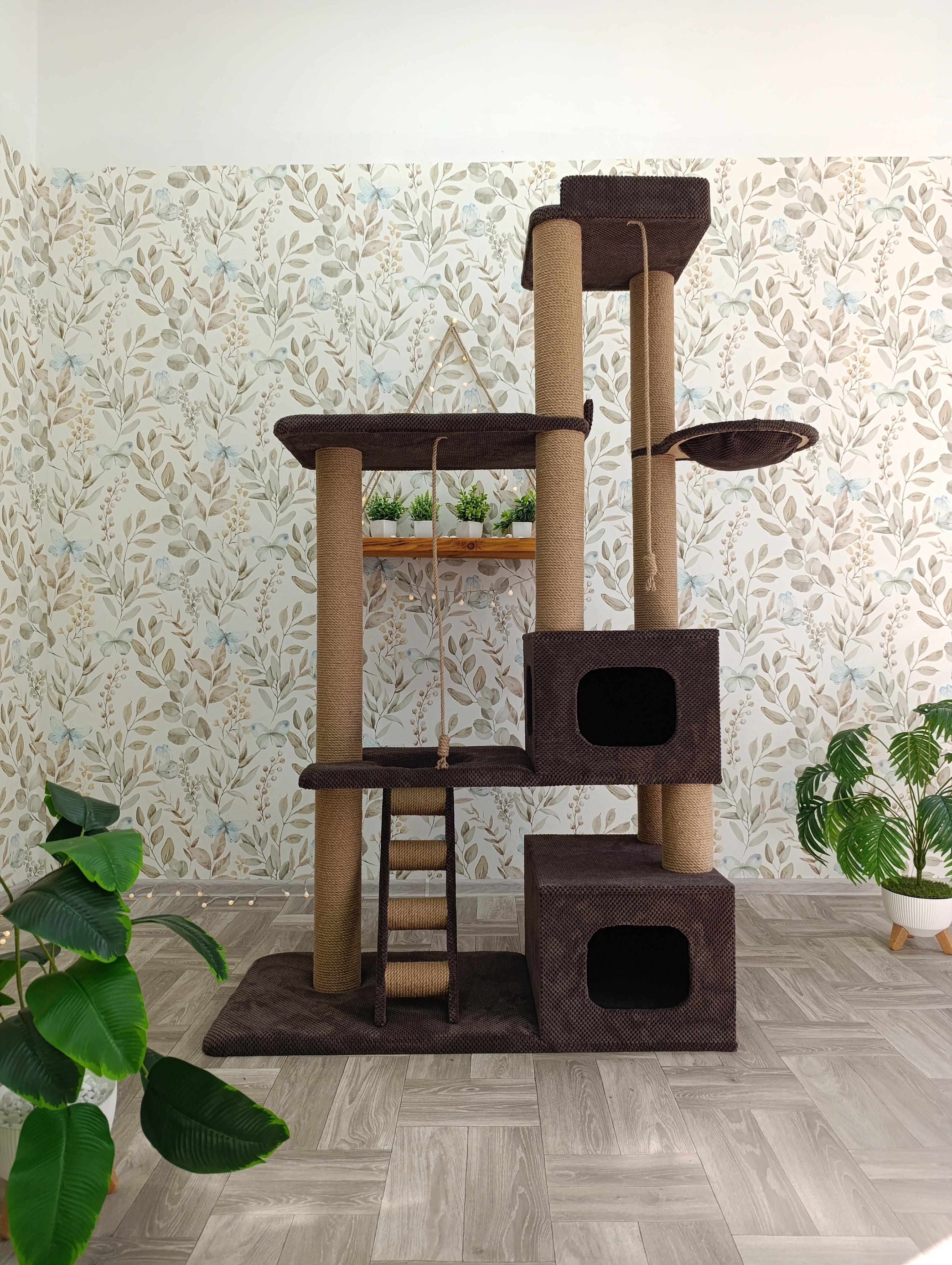 Комплекс-когтеточка для котов многофункциональный игровой Плейхаус XL 185х110х50 см Коричневый