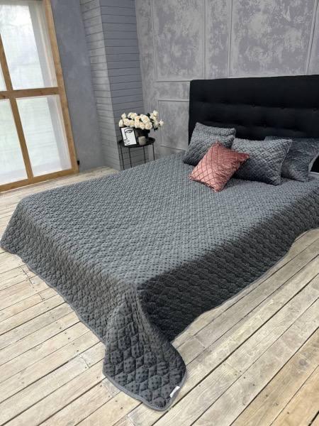 Покривало стьобане двостороннє Євро 210х230 см/подушки 40х60 см 2 шт. Графіт (П4К-cap-podush-008)