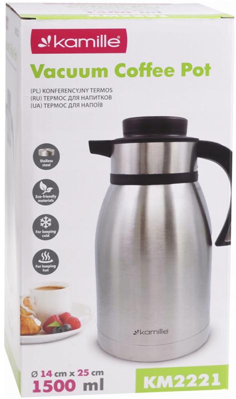 Термос-кувшин Kamille Конференция Silver с вакуумной стальной колбой 1500 мл - фото 5