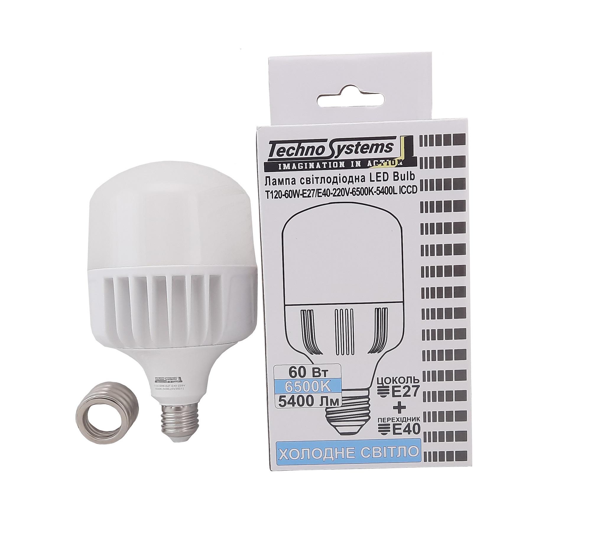 Лампа світлодіодна TechnoSystems LED Bulb T120 60Вт E27/E40 6500К 5400Лм ICCD TNSy5000511 - фото 6