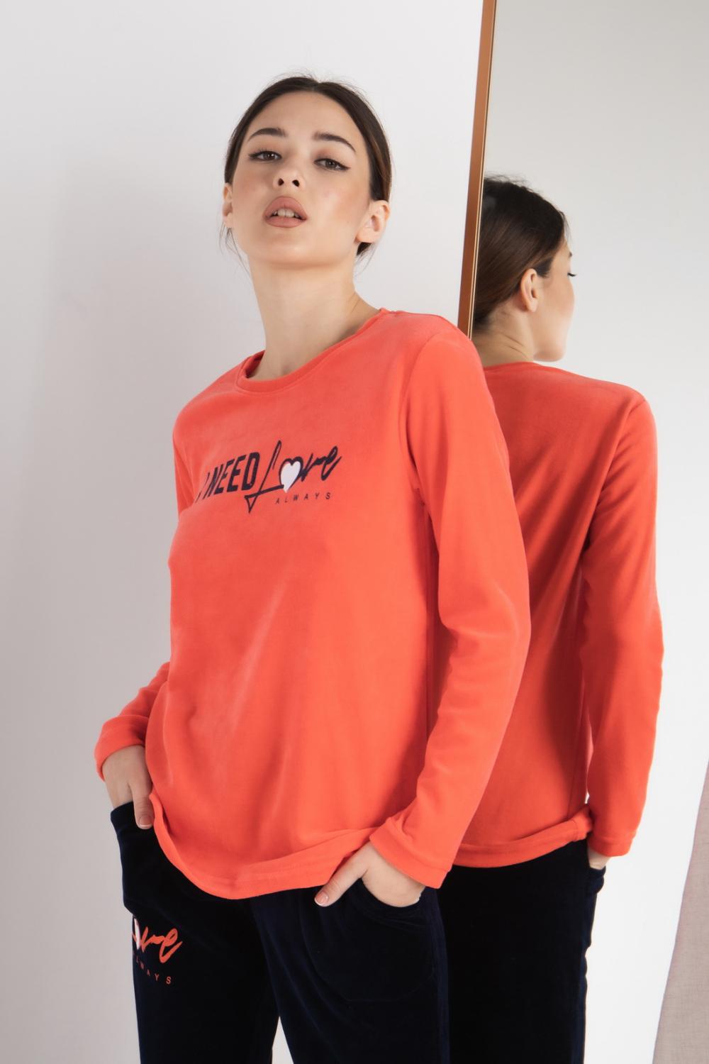 Костюм женский велюровый I need love M Коралловый (87089) - фото 2 Костюм женский велюровый I need love M Коралловый (87089) - фото 2