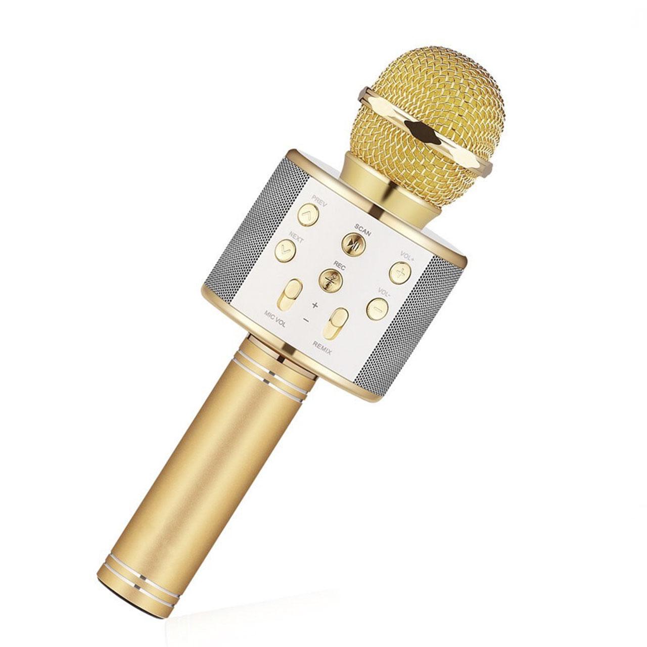 Микрофон-караоке WSTER WS-858 Bluetooth USB AUX FM Золотой (МХ-10766)