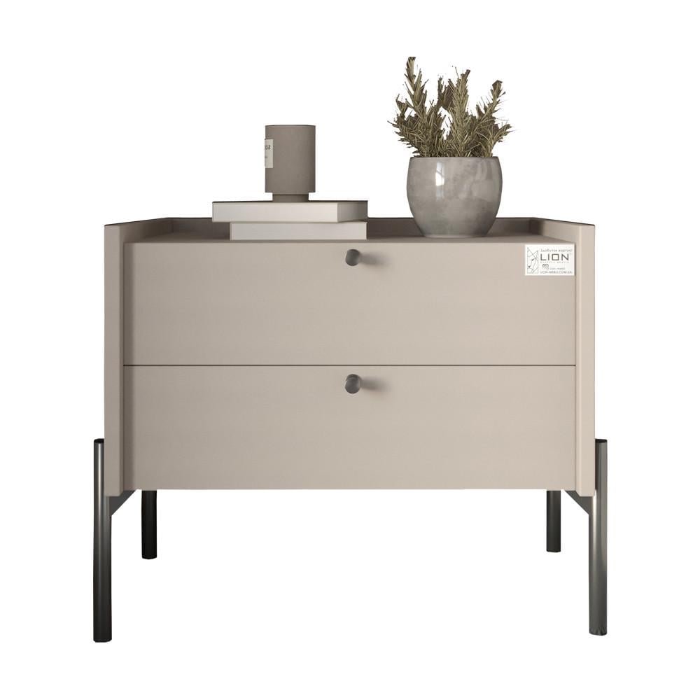 Тумба прикроватная Lion Wood с двумя ящиками черные ножки Кашемир (Lion-041356)