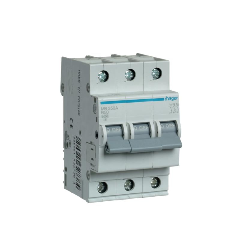 Автоматичний вимикач Hager 3P 50A B 6 kA MB350A 3M