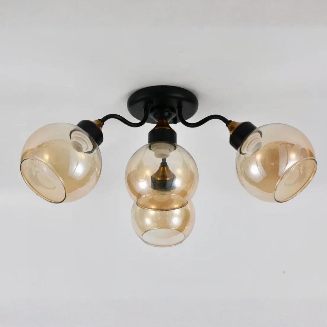 Люстра Sirius на четыре плафона круглой формы под лампу Е27 Черный (L0014-3+1 BK+Wood)