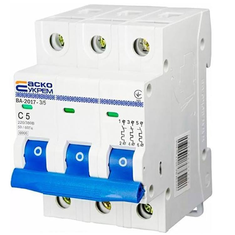 Автоматический выключатель АСКО-УКРЕМ ВА-2017 3 полюса 5А Тип B (A0010170062)