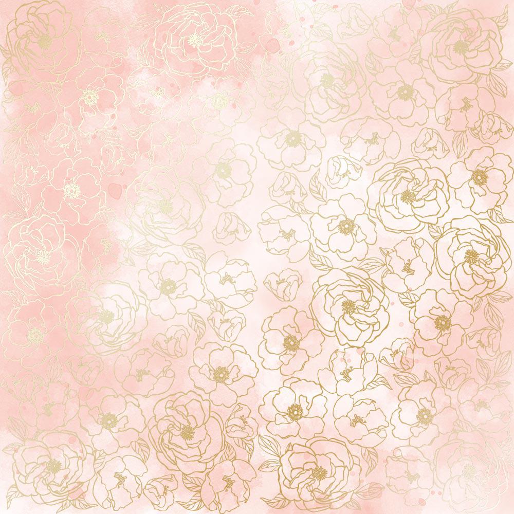 Лист бумаги односторонний Golden Pion с фольгированием 30,5х30,5 см Vintage Pink/Watercolor