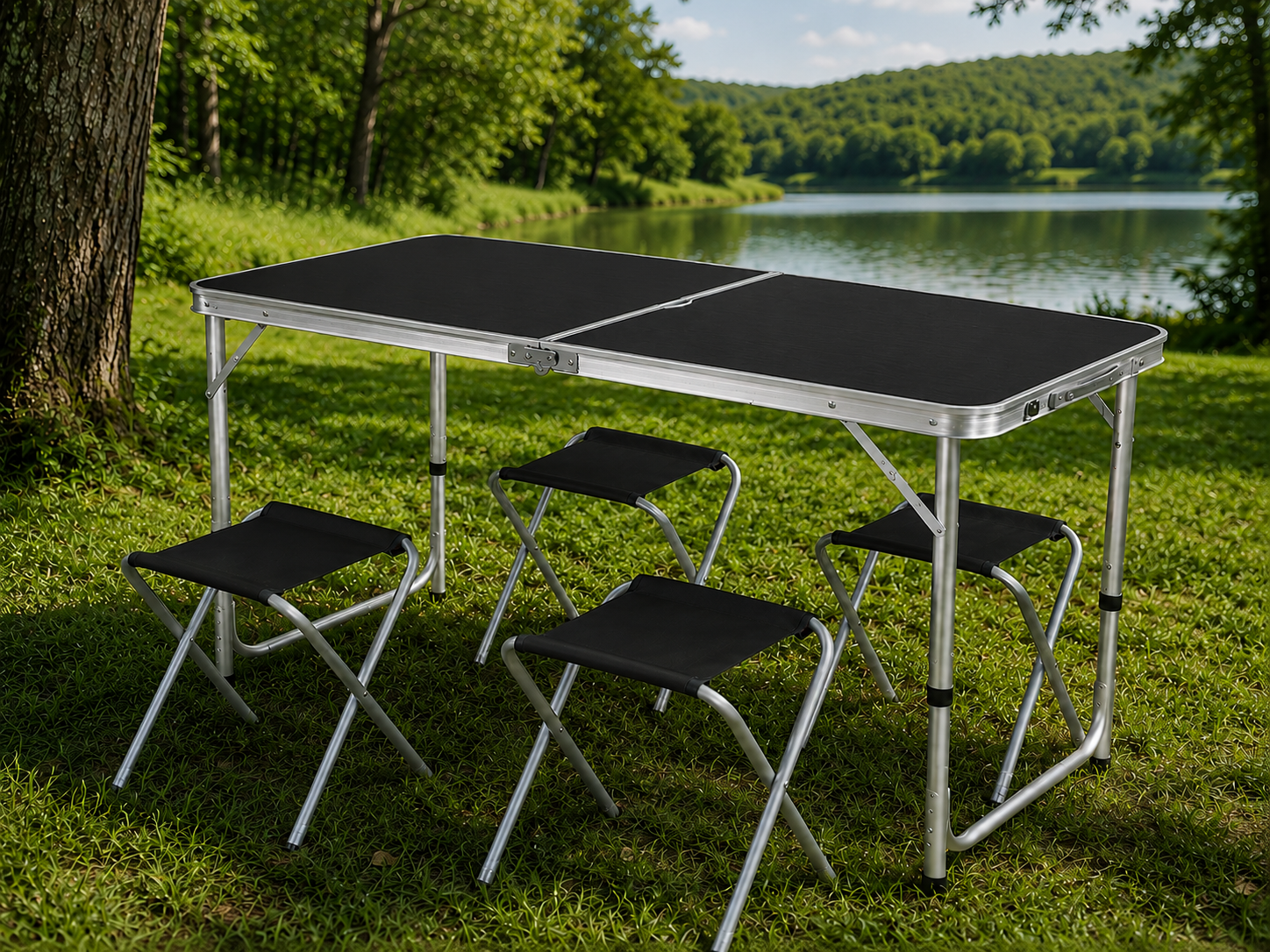 Стол туристический складной Folding Table и 4 стулья с регулировкой высоты 120х60х70 см Черный (35973468)