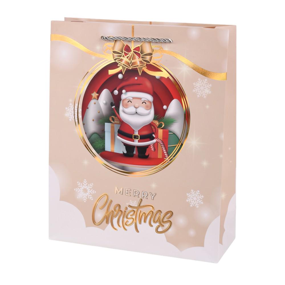 Подарочный пакет Christmas R98313-M 26х32х10.5 см Бежевый (30651801)