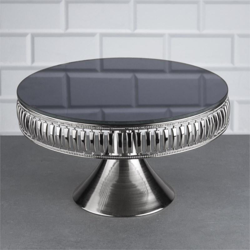 Подставка тортовница на ножке металлическая с зеркальной основой 30х17 см Серебряный (М91A)