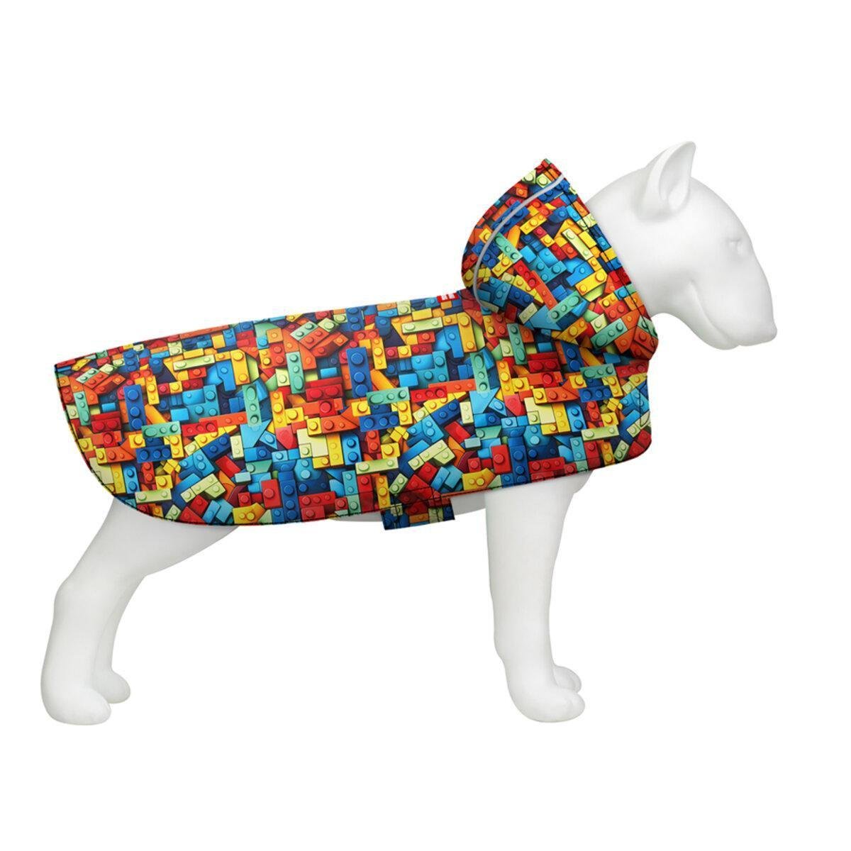 Дождевик-накидка с капюшоном для собак Waudog Clothes Блоки L 48-52х60-70х42-52 см (358-4056 Col)
