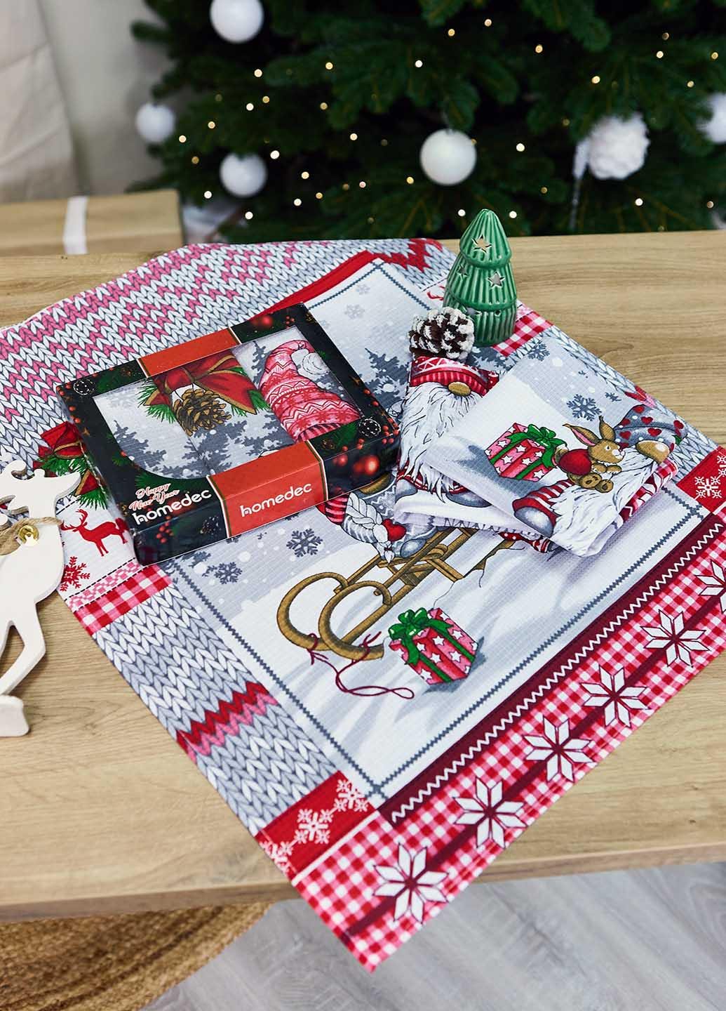 Набір вафельних рушників новорічний у коробочці Гноми 60х47 см 3 шт. - фото 6