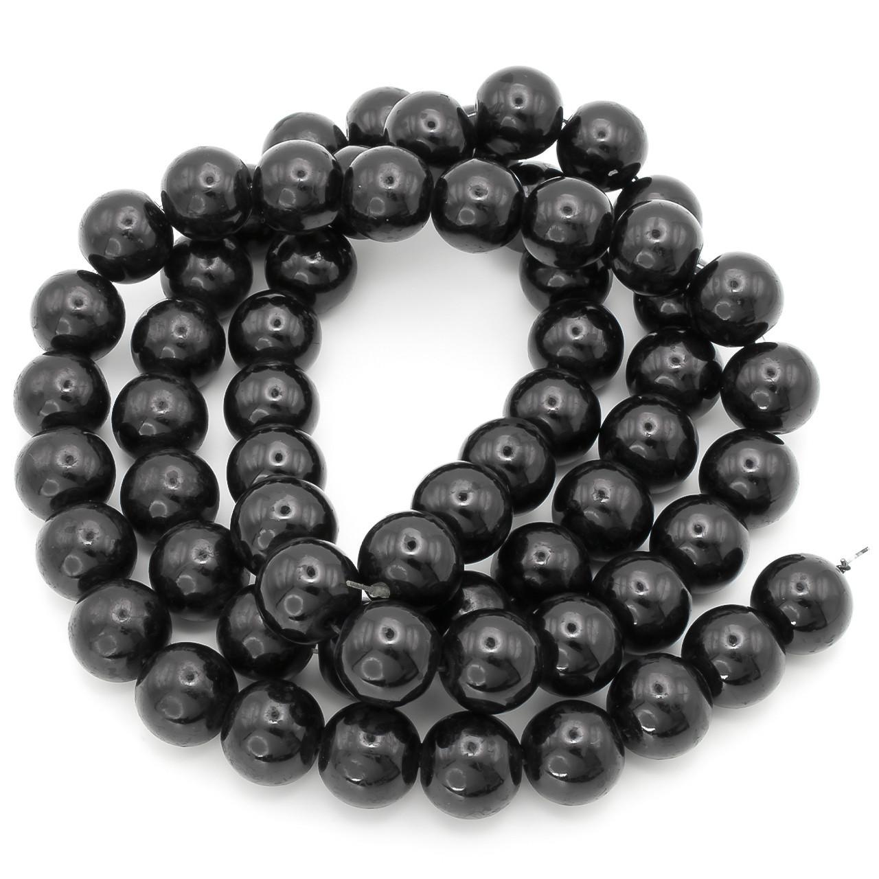 Бусины стеклянные на нитке под жемчуг 12 мм 80 см 77 шт. Черный (БЖ0012ш80)