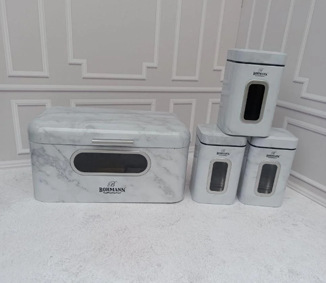 Хлібниця Bohmann BH-7252MR металева з 3-ма банками для зберігання Білий (BH-7252MR) Хлібниця Bohmann BH-7252MR металева з 3-ма банками для зберігання Білий (BH-7252MR)