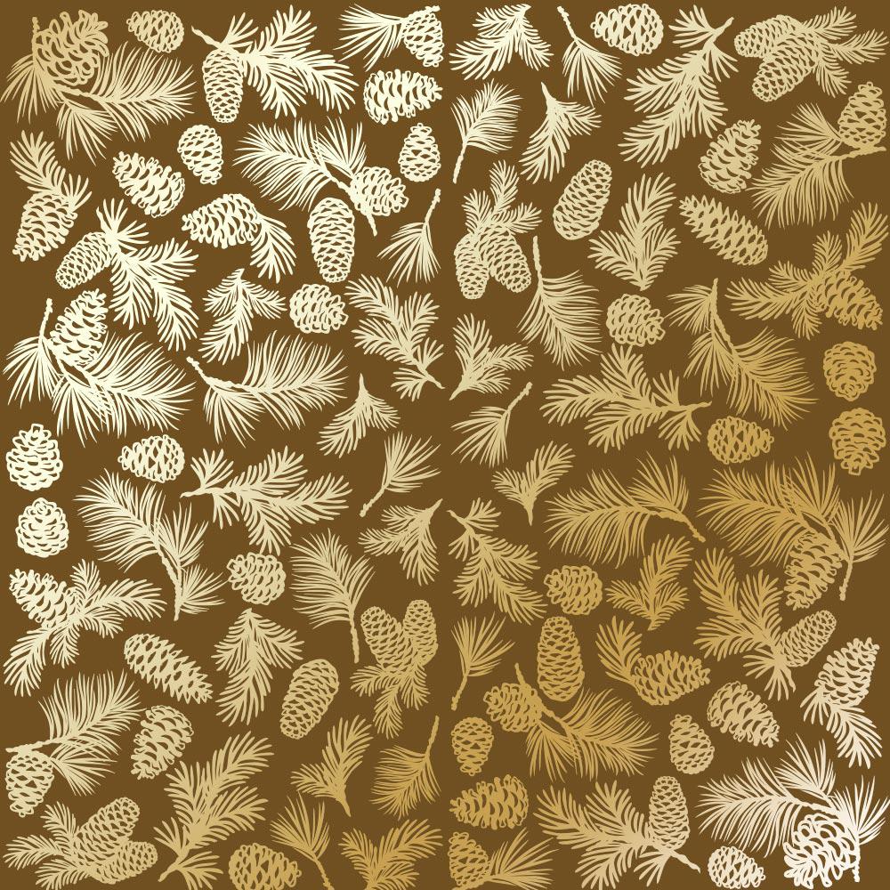 Лист бумаги односторонний Golden Pine cones с фольгированием 30,5х30,5 см Milk Chocolate