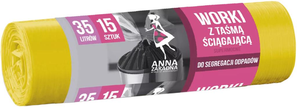 Пакети для сміття з затяжками Anna Zaradna 35 л 15 шт. Жовтий (12058)