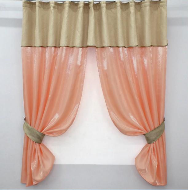Комплект штор с ламбрекеном 270х170 см Персиковый/Бежевый (073к)
