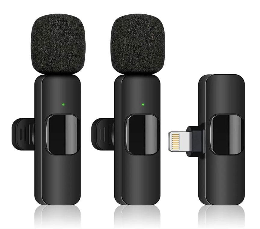Микрофон петличный беспроводной K9 для iPhone Lightning 2 шт. Черный