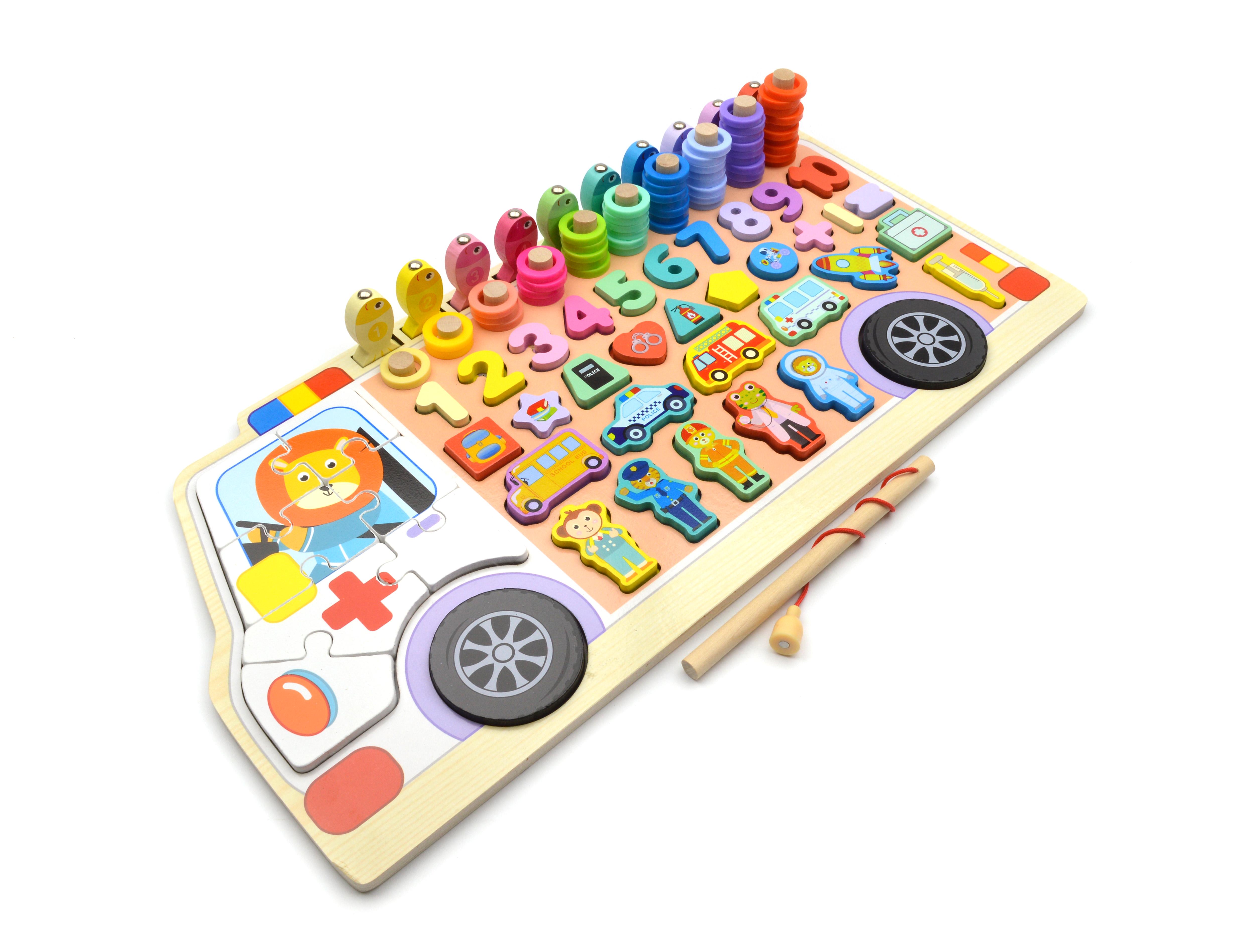 Дошка логічна дерев'яна сортер/риболовля/цифри/форми/кольори/пазли (53625) - фото 2